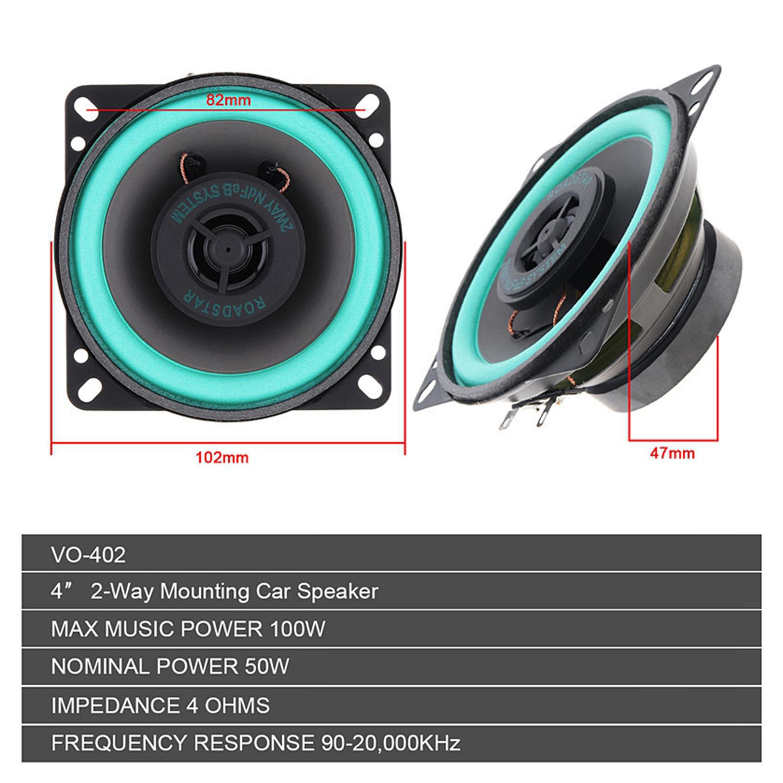 Car Speakers Stereo Full Range with Polypropylene Cone 1pc Replace Enhances car stereo by producing powerful audio sound - VO-402 4 inch 100W - image 4 of 8
