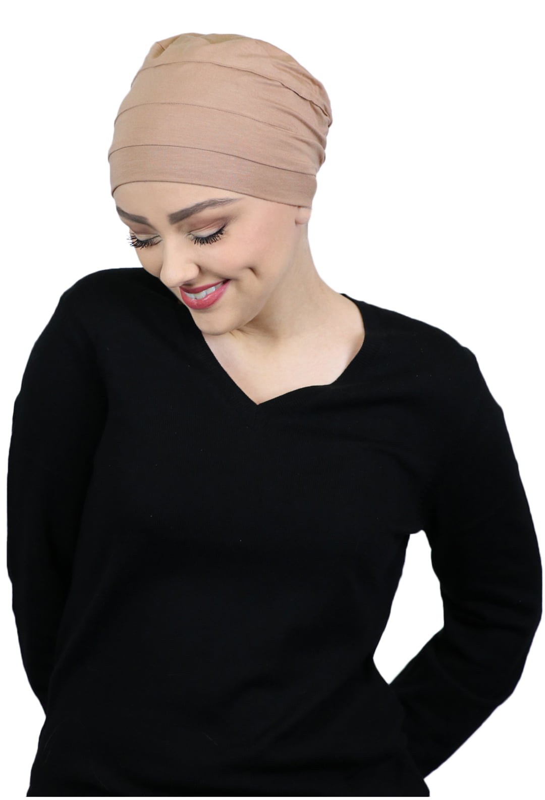 TOTZY Chemo Cap Turban Headwear Womens Beanie Headwrap Lace Hat for Hairloss Beige