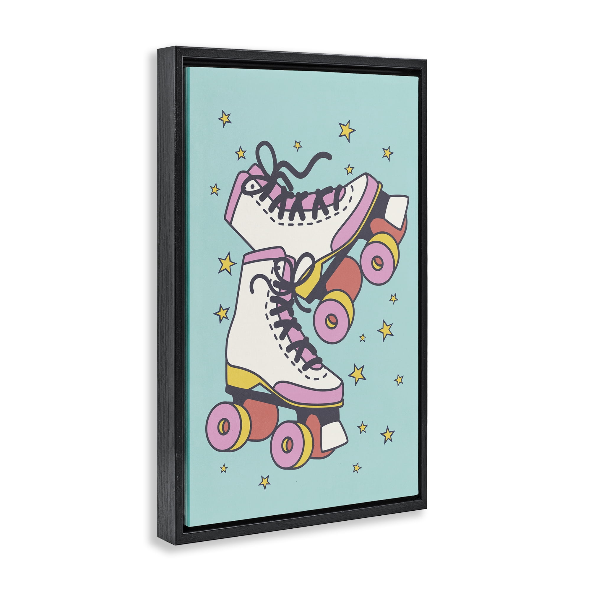 Stupell Industries Vintage Roller Skates Novelty & Humor Painting Black Floater Framed Canvas Art Print Wall Art, 21 x 31