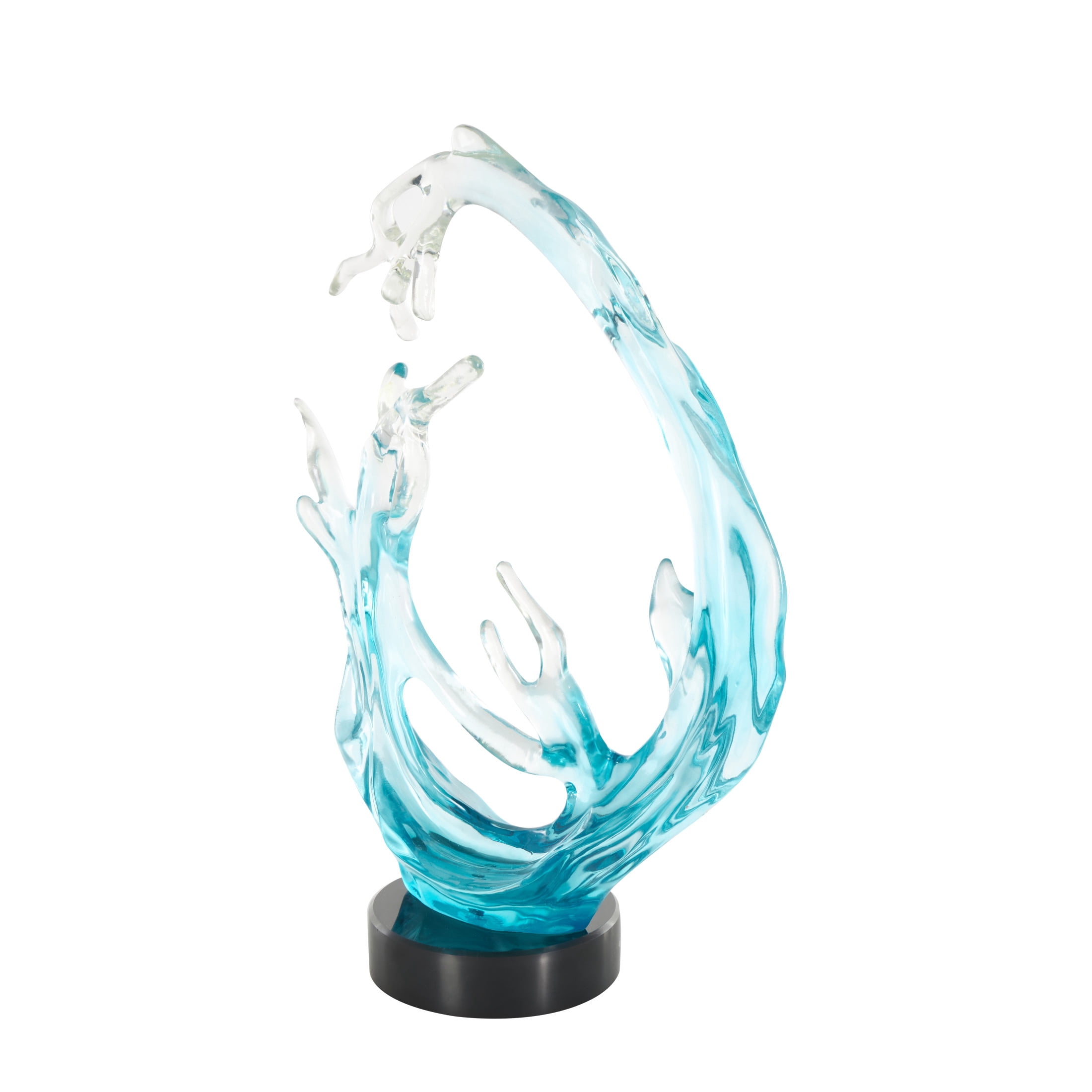 19" x 26" Blue Glass Ombre Coral Sculpture with Black Round Base, by DecMode