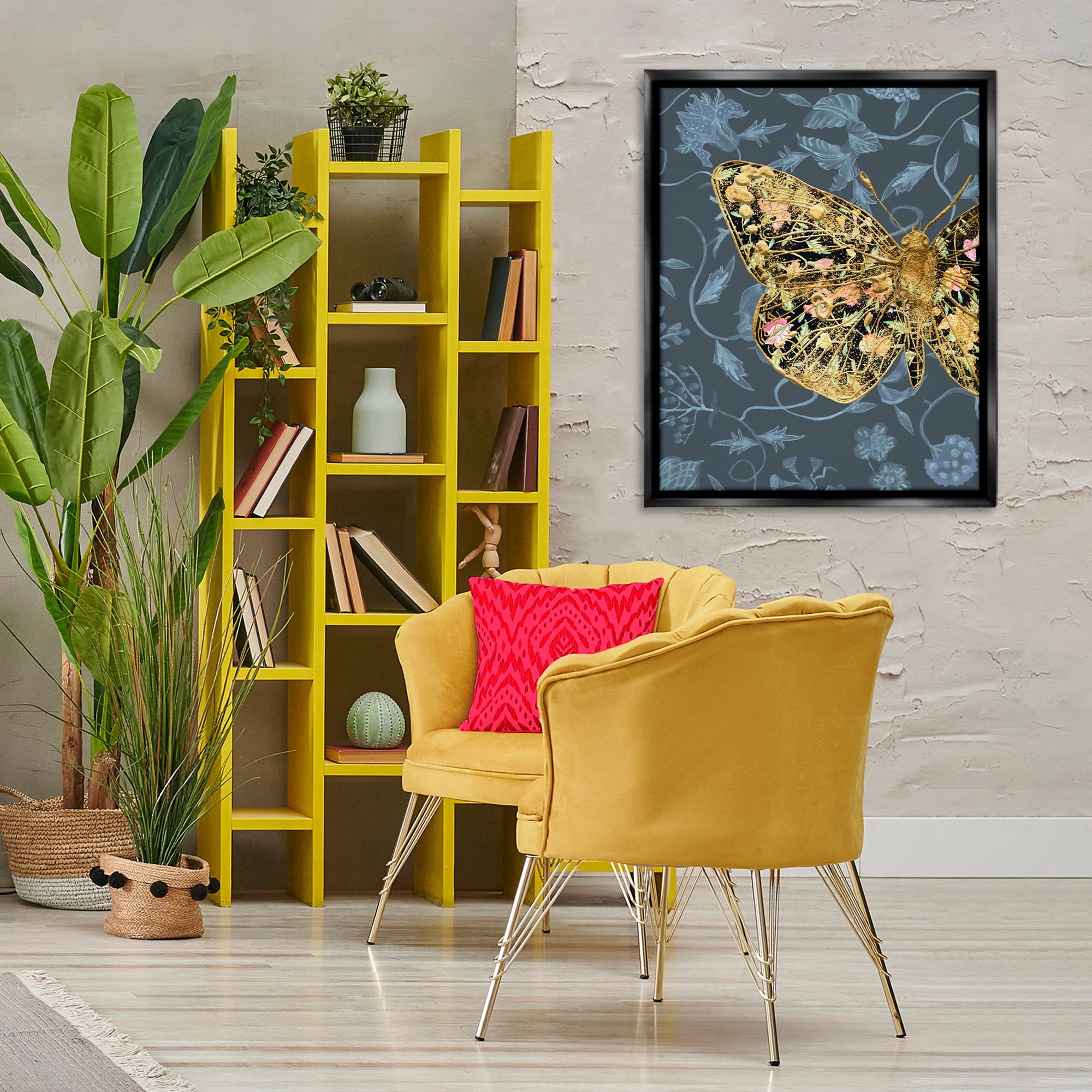 Stupell Industries Glam Traditional Butterfly Animals & Insects Painting Black Floater Framed Canvas Art Print Wall Art, 25 x 31