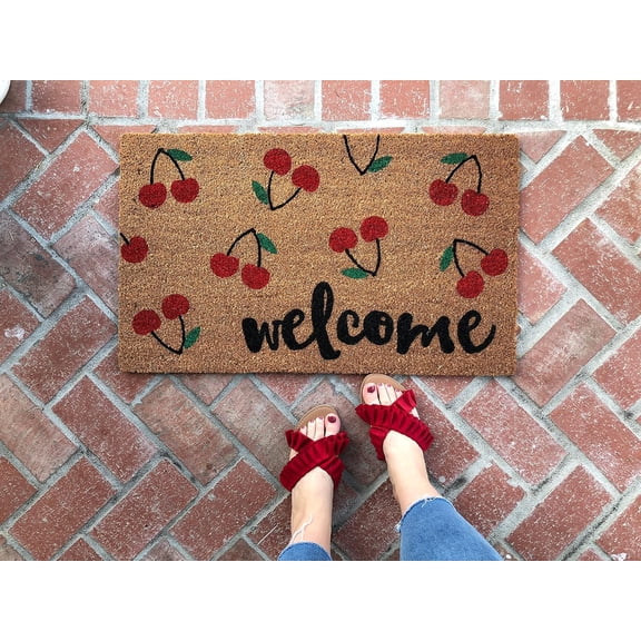 Door Mat Outdoor Entrance Funny Cherry Doormat Welcome Mat Front Door Mat Housewarming Gift Summer Doormat Spring Doormat Welcome Mats Non Slip Mat for Porch Home Indoor 17x30 inch.