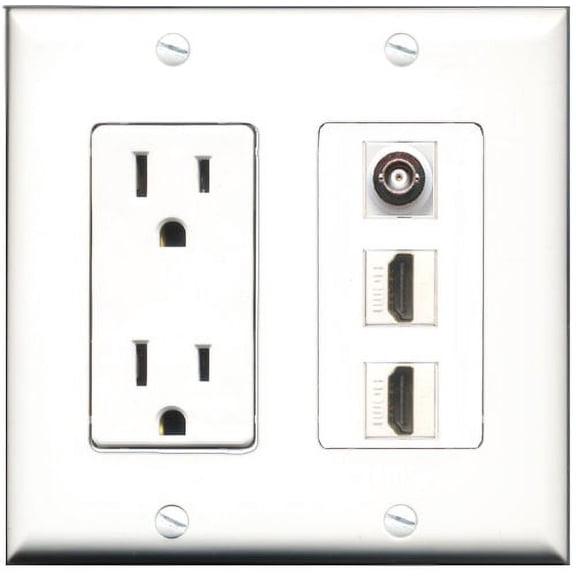 RiteAV - 15 Amp Power Outlet 2 Port HDMI 1 Port BNC Decorative Wall Plate