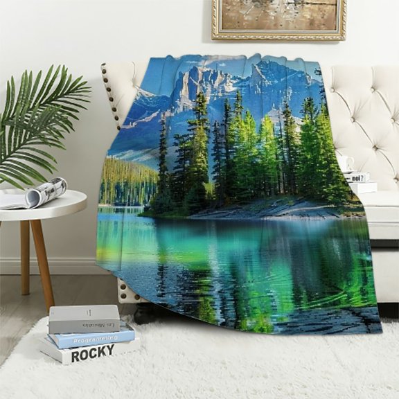 Autua Mountain Lake Forest Warm Lightweight Soft Fleece Blanket Throw Blanket for All Seasons - Excellent Hand Feel Blanket 40x50in