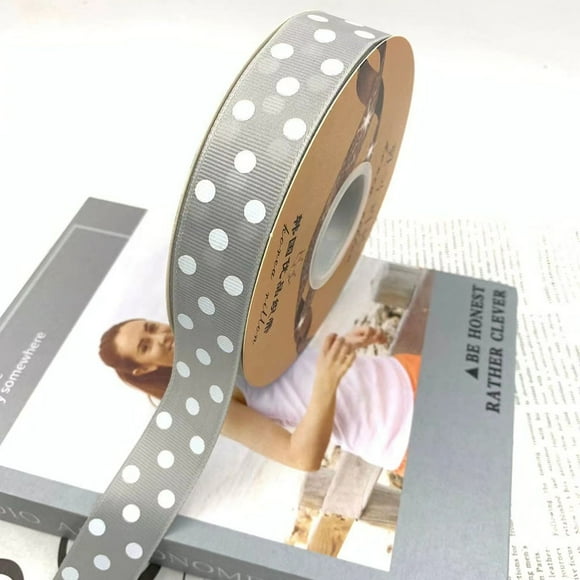 Firefly Hope 1 Inch x 48-Yard Dot Grosgrain Ribbon, Craft Ribbon for Gift Wrapping, Party Decor & Sewing Projects, Light Grey
