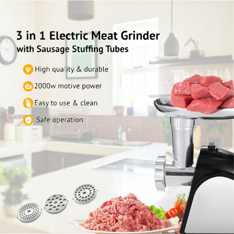 Electric Meat Grinder, Meat Mincer with 3 Grinding Plates and Sausage  Stuffing Tubes for Home Use