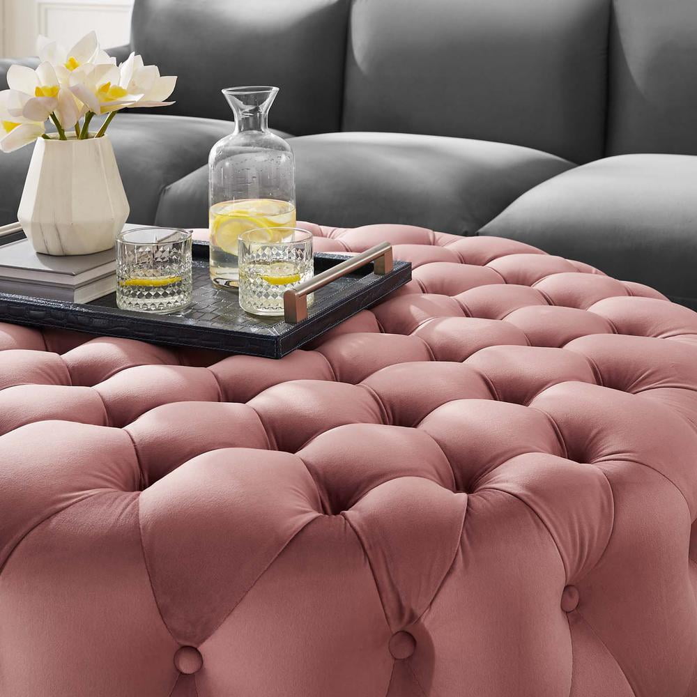 Modway Amour Tufted Button Large Round Performance Velvet Ottoman, Multiple Colors