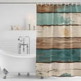 thumbnail image 4 of Farmhouse Teal Brown Waterproof Fabric Shower Curtain, Retro Ombre Wooden Waterproof Fabric Shower Curtain for Bathroom Curtains Bathtubs Hotel Washable Shower Curtains with 12 Hooks Small 36x78in, 4 of 8