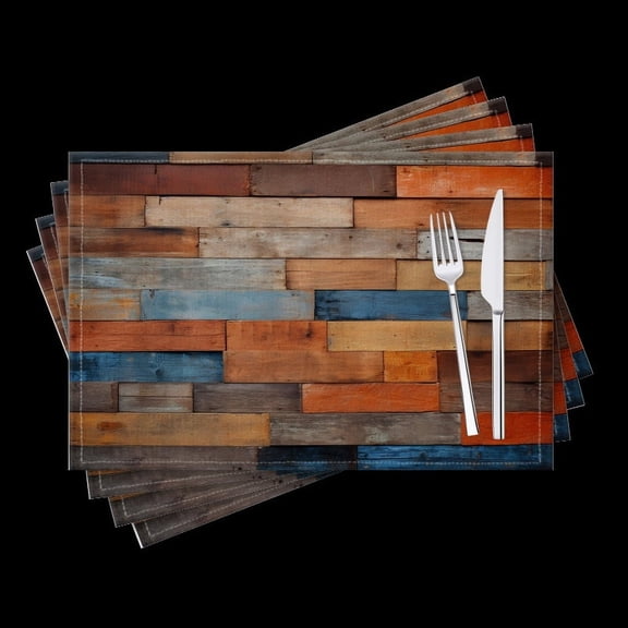 BaHomeck placemats Set of 4 Wall Made Of Wooden Planks In Various Colors Cotton Linen rectangle Placemats for Kitchen Dining Table Indoor,Outdoor,18*12inch