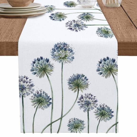 Vintage Dandelion Flower on White Table Runner-70 Inch Long Watercolor Plant Table Runners Linen Burlap Tablerunner for Kitchen Dining Room Holiday Party