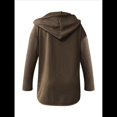 thumbnail image 4 of Sudadera Holgada de Larga para Mujer, Informal, con Botones y Capucha, con Bolsillo. Caqui Oscuro M, 4 of 6