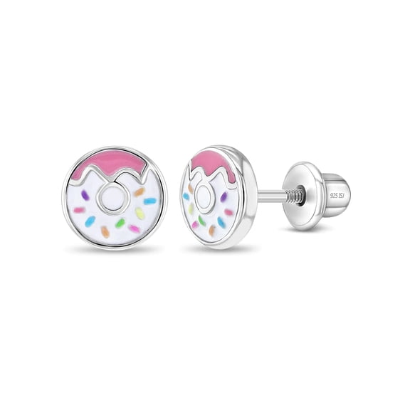 925 Sterling Silver Girl's Fuchsia Enamel Donut Earrings with Colorful Sprinkles