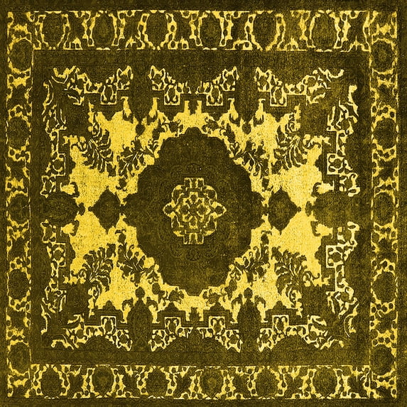 Ahgly Company Indoor Square Oriental Yellow Industrial Area Rugs, 8' Square