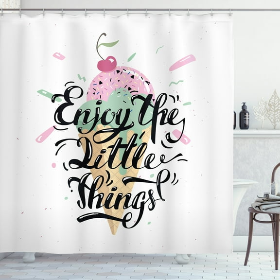 Ambesonne Saying Shower Curtain, Ice Cream on the Cone, 69"Wx75"L, Multicolor