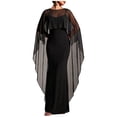 thumbnail image 3 of UDAUDU Women's Mesh Shawl Chiffon Cape High Low Flowy Poncho Trendy Elegant Sheer Wraps Capelets Bridal Wedding Evening Black L, 3 of 6