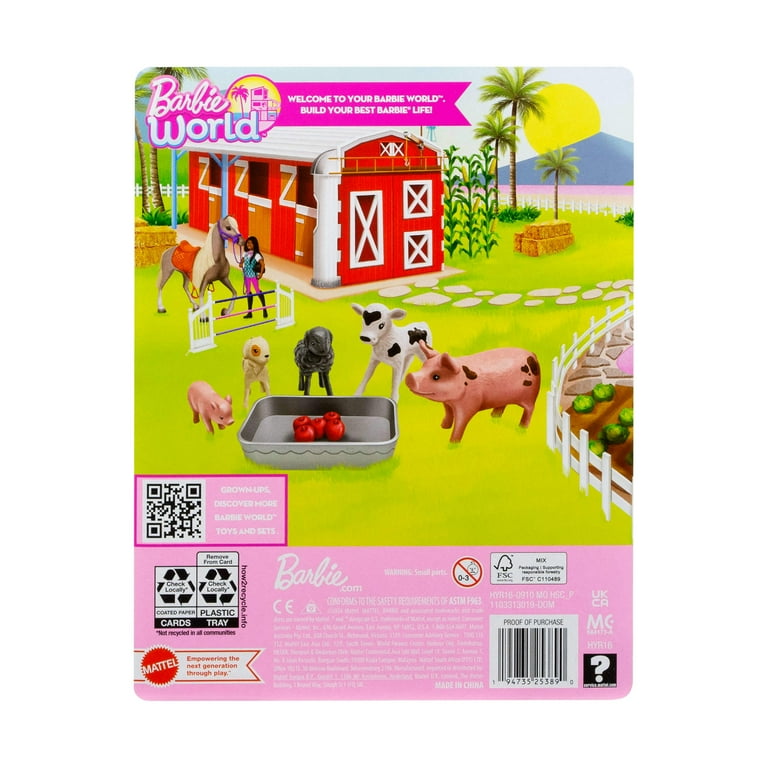 Barbie World Farm Playset with 10 Pieces Including 5 Farm Animals Feeding Accessories Walmart