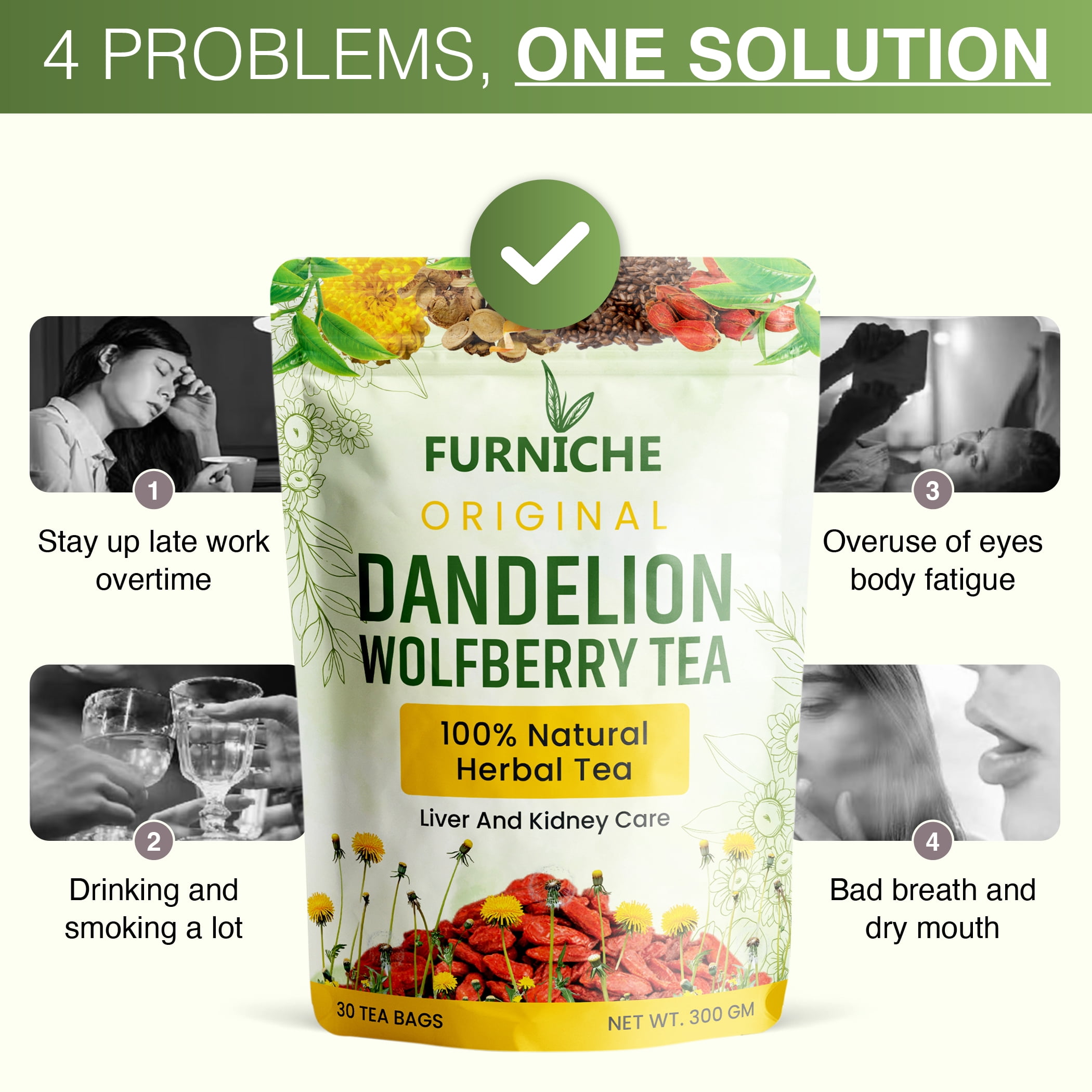 Dandelion Wolfberry Tea – 7 Natural Ingredients Herbal Tea Bags for Kidney and Liver Health, Dandelion Chinese Wolfberry Tea Bags Organic - 30 Servings