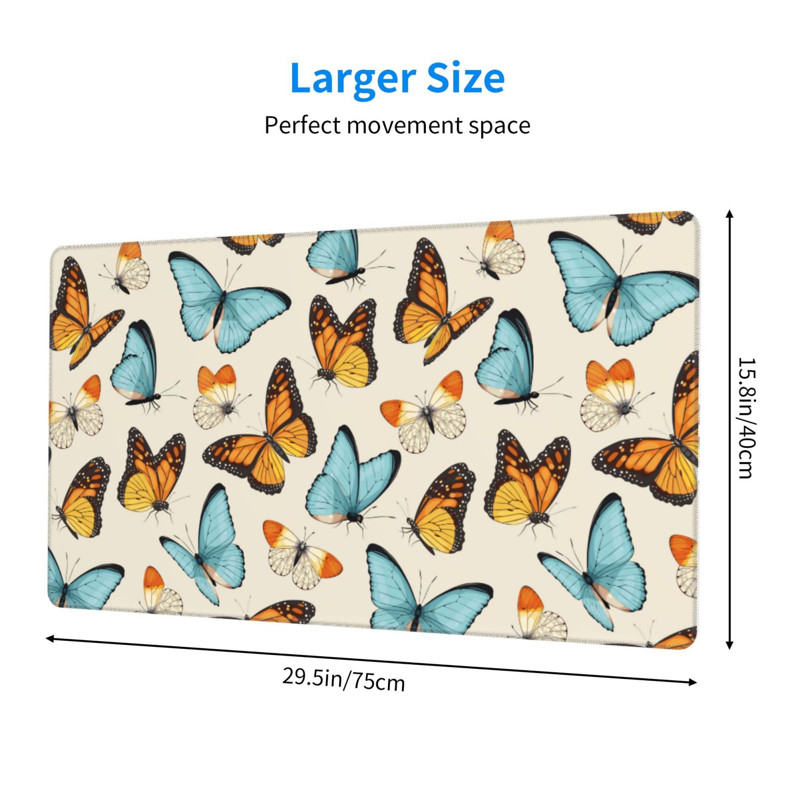 Naloa Butterflies Gaming Mouse Pad Large Mouse Mat Long Extended Desk Pad Non-Slip Rubber Mice Pads Stitched Edges Thin Pad (16x29.5 Inch)