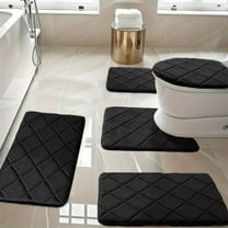 TNDBKQWR Set of 5 Modern Bathroom Rug Bath Mats Set Cute Bathroom Rugs Set Absorbant Bath Mat Bath Mat Toilet Cheap Bath Mat (Black)