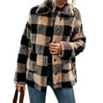 thumbnail image 2 of Women Winter Coat Button Front Plaid Pattern Double Pocket Drop Shoulder Flannel Coat Long Sleeve Jacket Outwear Black S, 2 of 8