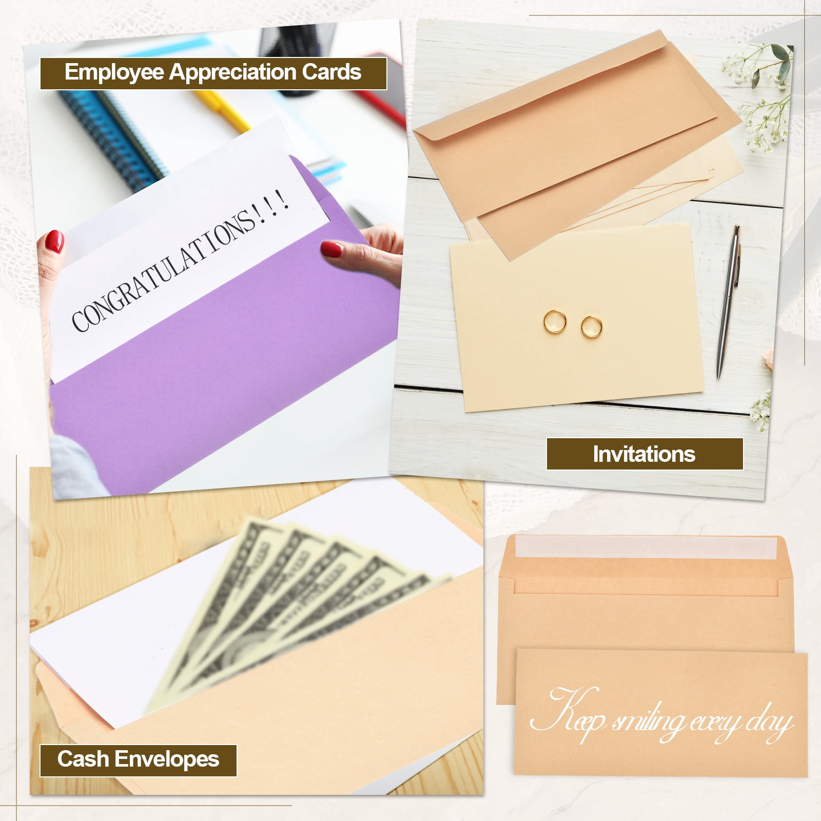 Uxcell 60 Pack Brown #10 Business Envelopes, Colored Self Seal Letter Size