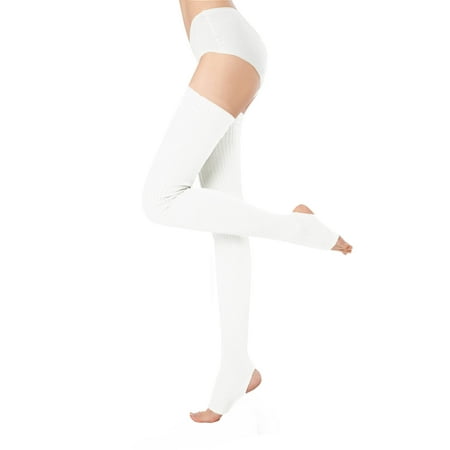 

v28 Women Girls Thigh High Neon Ribbed Long 80s 90s Party Skating Leg Warmers (One Size Hole86 -White)