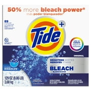 Tide Plus Bleach Powder Laundry Detergent, Original Scent, 129 oz, 89 Loads