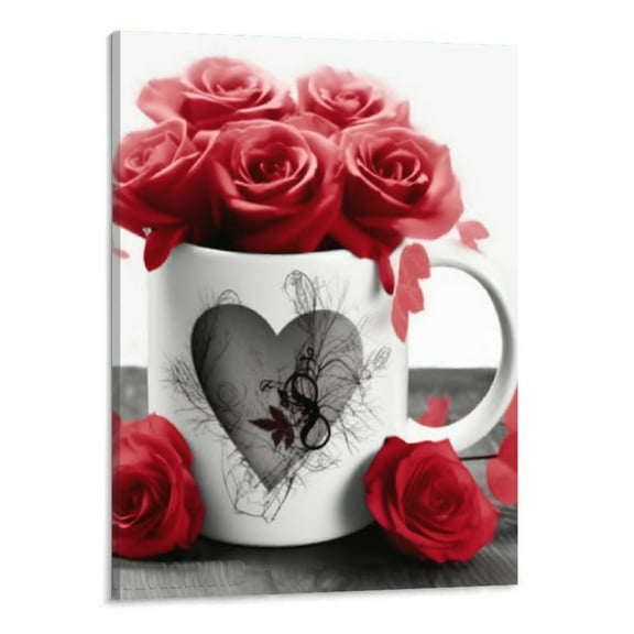 PRATYUS Red Wall Decor Red Bathroom Accessories Rose Wall Art for Living Room Bedroom Romantic Flower Canvas Pictures Kitchen Laundry Home Decorations Floral Poster Artworks 16x20 inch