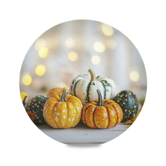 WOBOGO Small Pumpkins on The Door Round Placemats Set of 6 Heat Resistant Washable Kitchen Table Decorations 15.4in