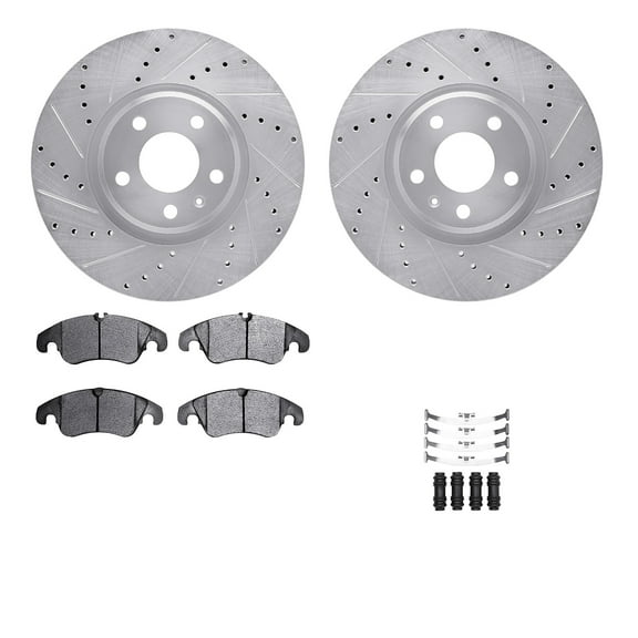 Dynamic Friction Company Front Brake Rotors-Drilled and Slotted-Silver with 5000 Advanced Brake Pads includes Hardware 7512-73086