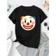 thumbnail image 2 of Camiseta informal de manga corta y cuello redondo para mujer con estampado de payaso peculiar, diseño geométrico moderno, tejido de punto de algodón, elasticidad media, ideal para todo tipo de climas,, 2 of 6