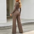 thumbnail image 4 of LEKWK Matching Workout Sets for Women Striped 2 Piece Lounge Set V Neck Long Sleeve Slim Crop Top and Wide Leg Pants Fall Winter Casual Sleepwear, 4 of 9