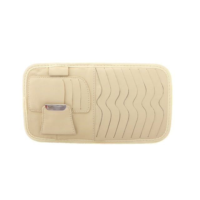 Universal Car Sun Visor CD Holder CD holder DVD VCD Card Storage Pocket PU Leather CD Organizer, Beige