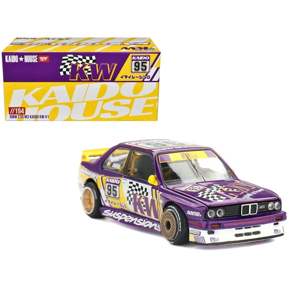 BMW M3 "Kaido KW V1" #95 Purple and Yellow with Graphics "Kaido House" Special 1/64 Diecast Model Car by Mini GT
