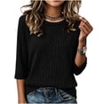 thumbnail image 6 of Noric Women's 3/4 Length Sleeve Tops Crew Neck Ribbed Knit Pullover Casual Loose Fit Lightweight Blouse, 6 of 7