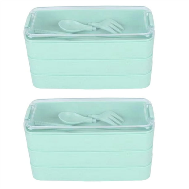 Fiambrera de , Fiambrera Bento para Exteriores, Apta para Microondas, con Tenedor y Cuchara, Color Verde