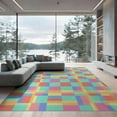 thumbnail image 2 of ODIKA 6'x9' Washable Area Rug Easy Care, Non-Shedding, Hopscotch Retro Block Storybook Candy Playful Checkered Plaid Design for Queen Size Bedroom Under Bed Master Suite, 2 of 7
