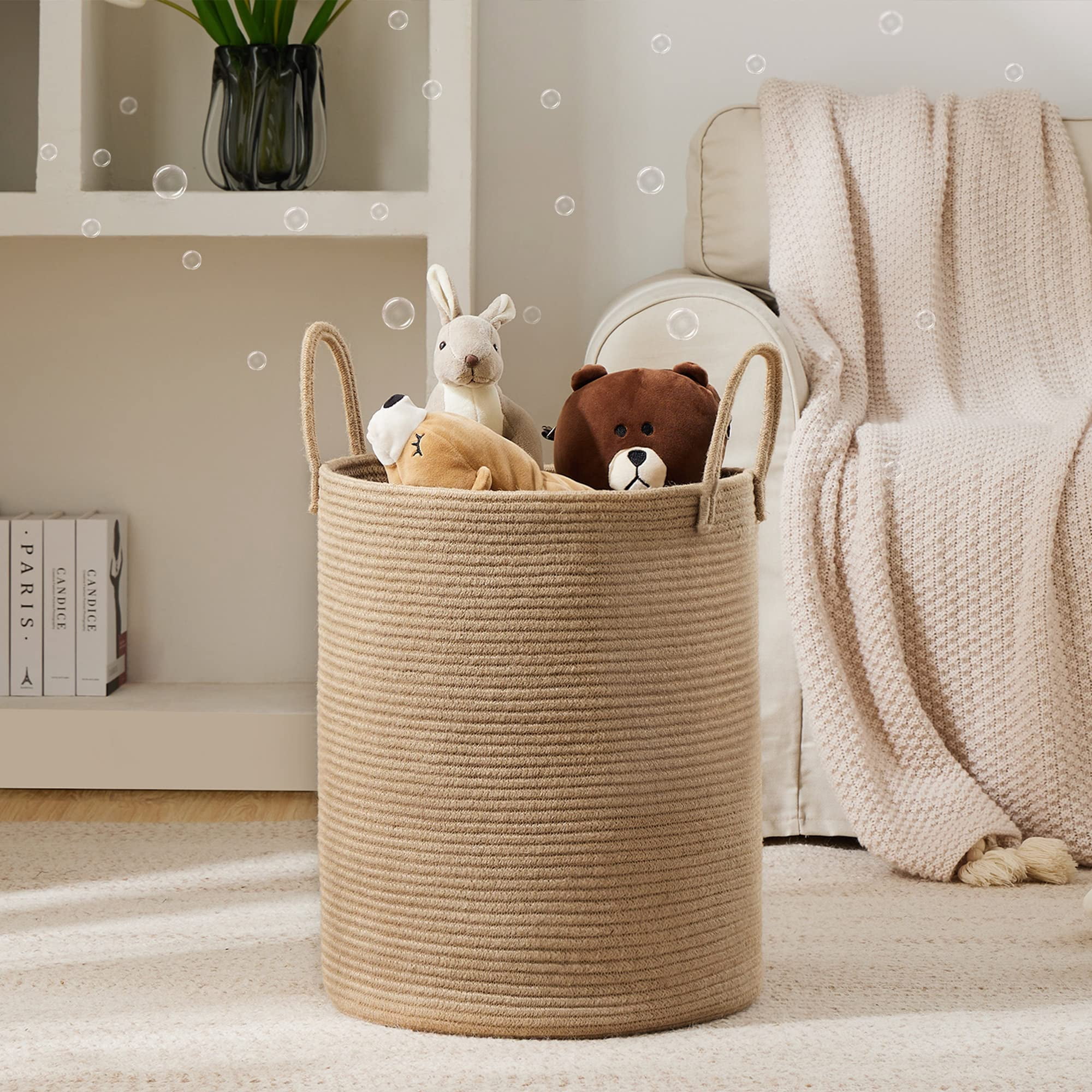 Jute Rope Laundry Hamper Basket by , 58L Tall Laundry Basket,  Hamper for Blanket Storage for Bedroom-Large-Jute