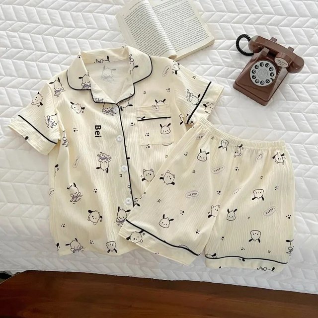 Ropa de dormir de manga corta con lápiz de dibujos animados para niños, ropa fina para el hogar, traje de aire acondicionado para niñas, estilo dulce y bonito, verano