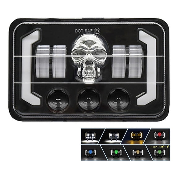 Applies to 4x6 Inch Skull Shape RGB LED Headlight
