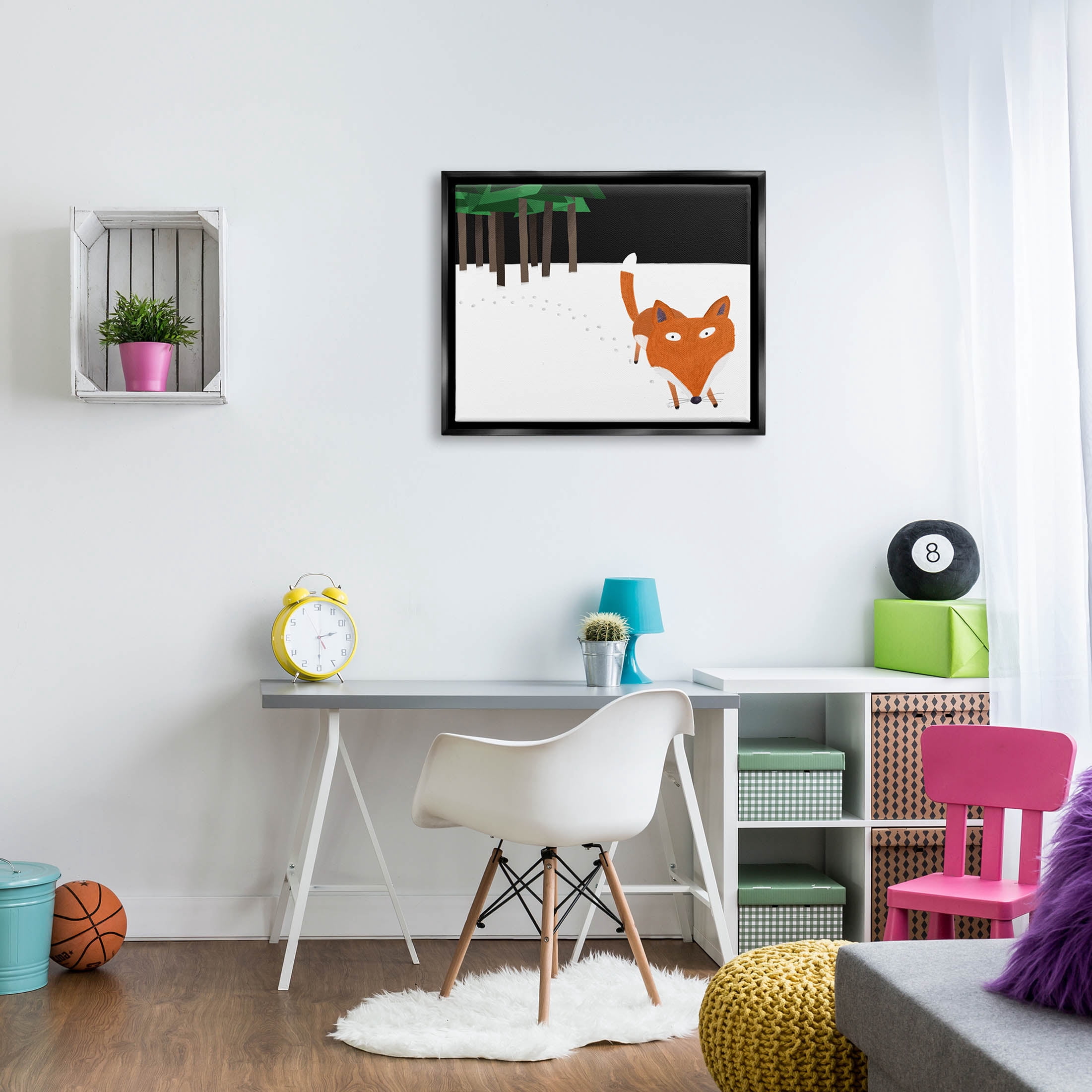 Stupell Industries Snowy Fox Paw Prints Graphic Art Jet Black Floating Framed Canvas Print Wall Art, Design by Carla Daly