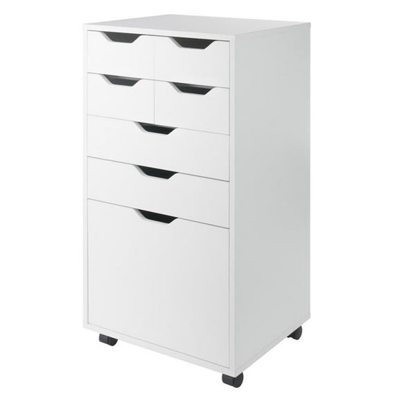 Pemberly Row Bins and Drawers Multi Storage Tall Mobile Cabinet in White