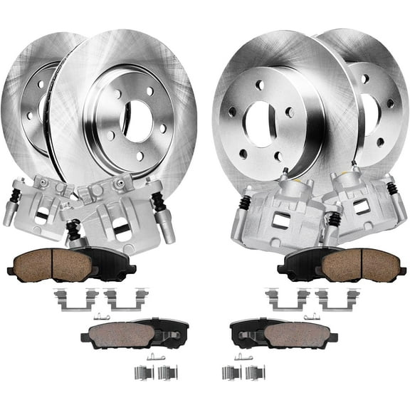 Detroit Axle - Front and Rear Disc Rotors Ceramic Brake Pads   Brake Calipers w/Bracket Kit Replacement for Dodge Avenger Caliber - 12pc Set