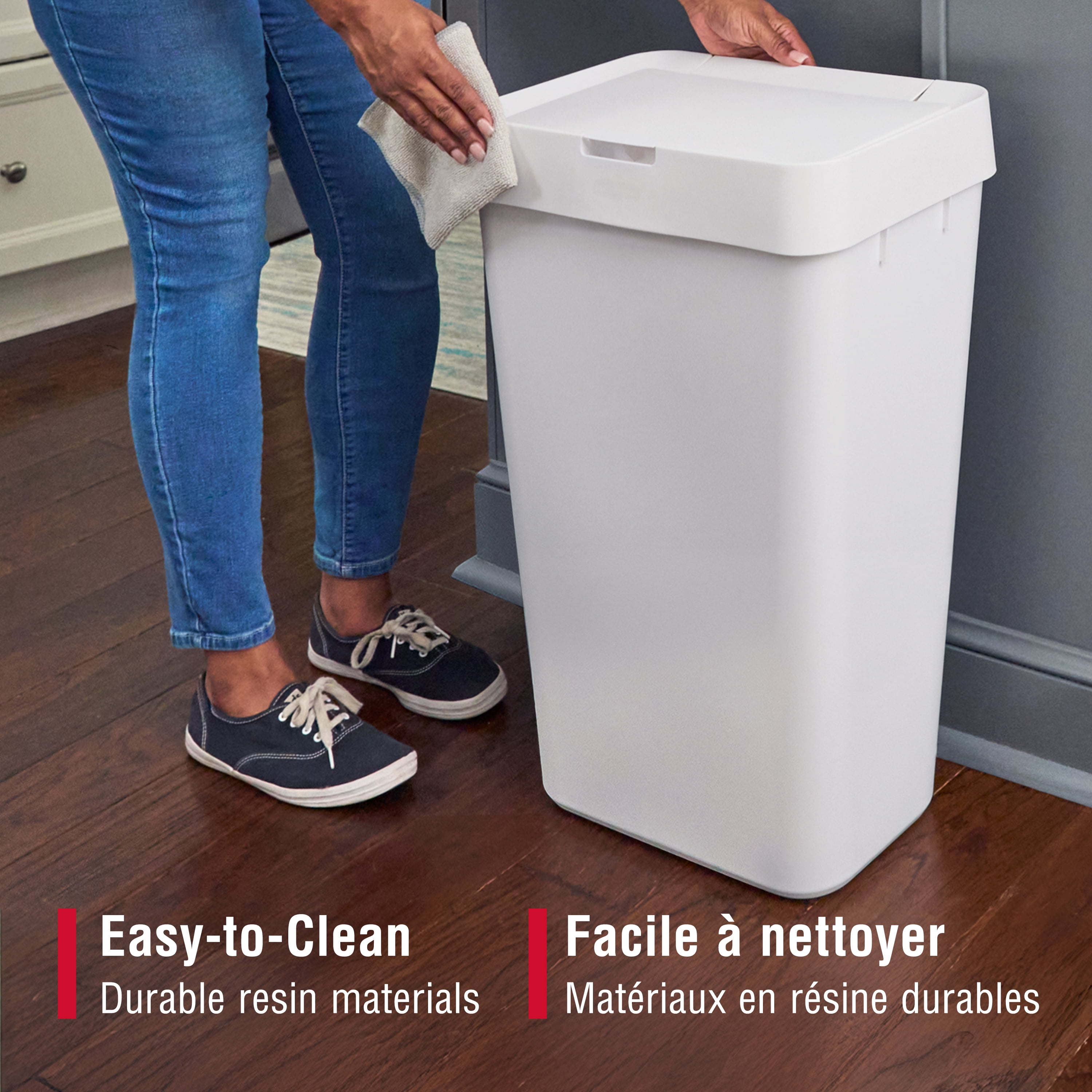 Rubbermaid 12.2 Gallon Touch-Top Kitchen Trash Can with Lid, White Trash Container, 46.2 l