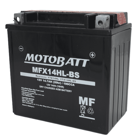 MFX14HL-BS Motobatt AGM MF Battery Replaces YTX14HL-BS, YTX14HL-BS