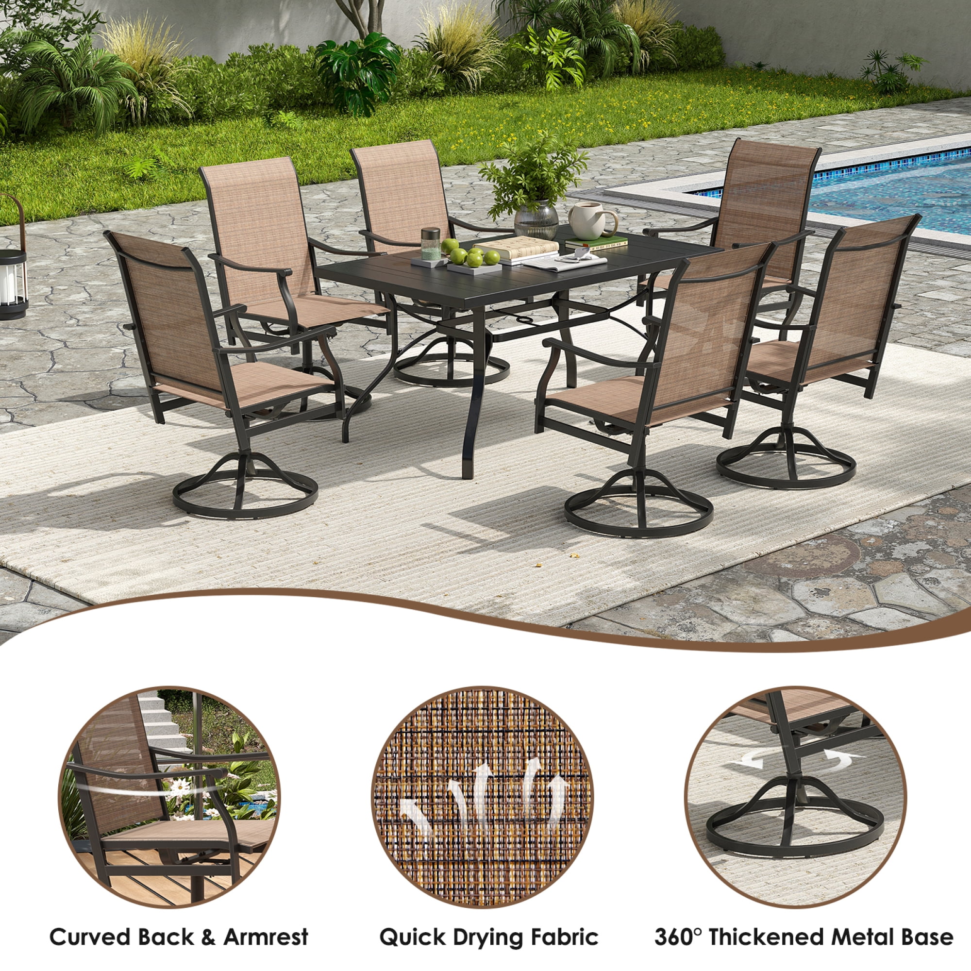 Leumius Patio Swivel Chairs Set of 2,Outdoor Dining Chairs High Back All Weather Breathable Textilene Outdoor Swivel Chairs for Patio,Backyard,Balcony,Brown