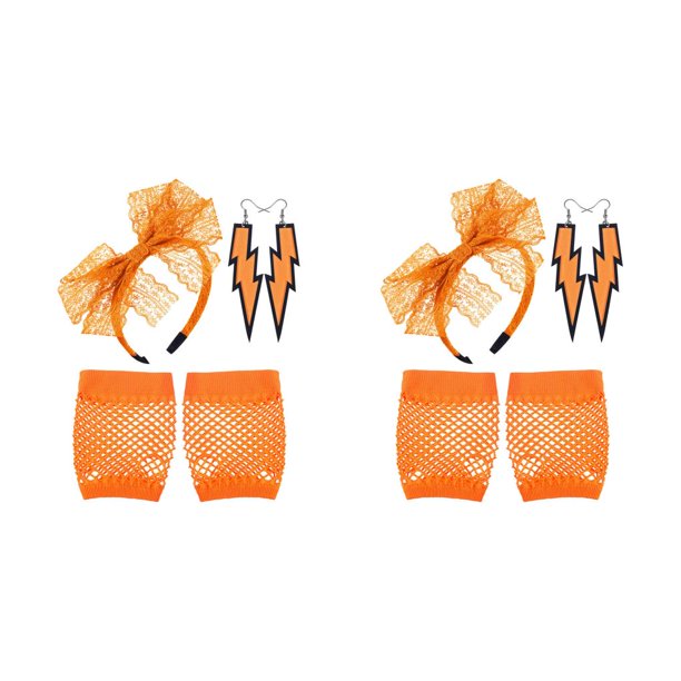 Aros para El pelo y pendientes de relámpago Sexy guantes de red de pesca Minnieouse Naranja 2Conjunto