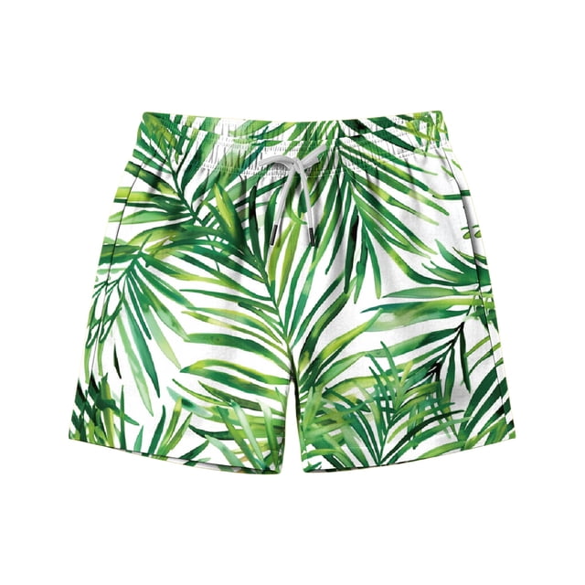 Zpanxa Kids Shorts Polyester Spandex Print Pattern with Drawstring Elastic Waistband Casual Swim Trunks 6-7 Years
