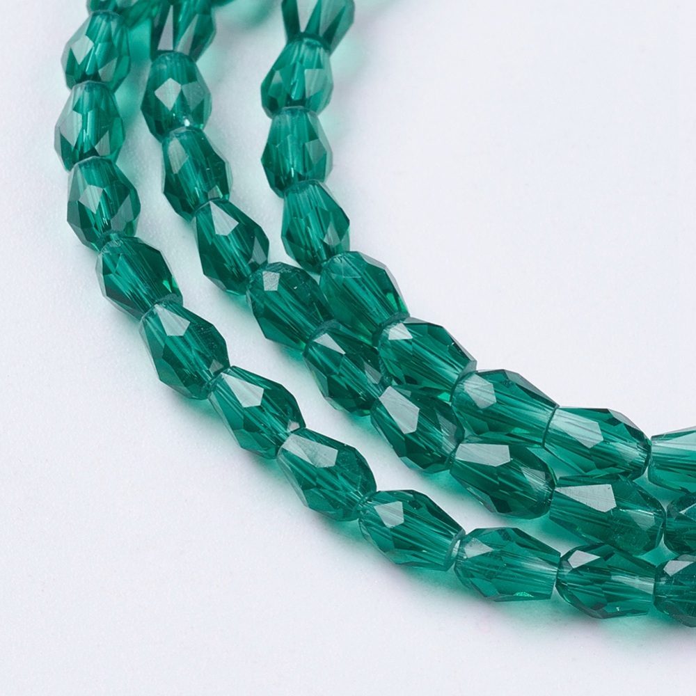 20strands Faceted Glass Beads Strands teardrop Teal 5x3mm Hole: 0.5mm about 85~95pcs/strand 16.5~18.7 inch(42~47.5cm)
