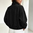 thumbnail image 4 of Women's Cropped Zip Up Denim Bomber Jacket Elastic Hem Cuffs Stretch Jean Coat for Casual Daily Black S(S), 4 of 9